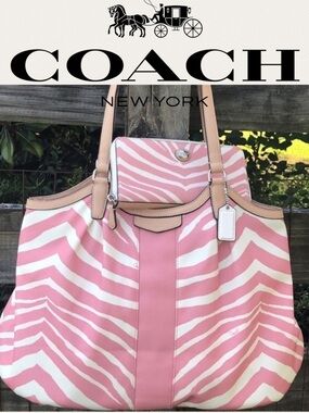 24022 Coach Pink White Zebra Devin Bag Wallet Set